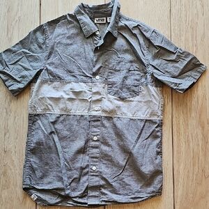 Vans Boys Two-Tone Gray Button Down Short Sleeve Shirt Medium